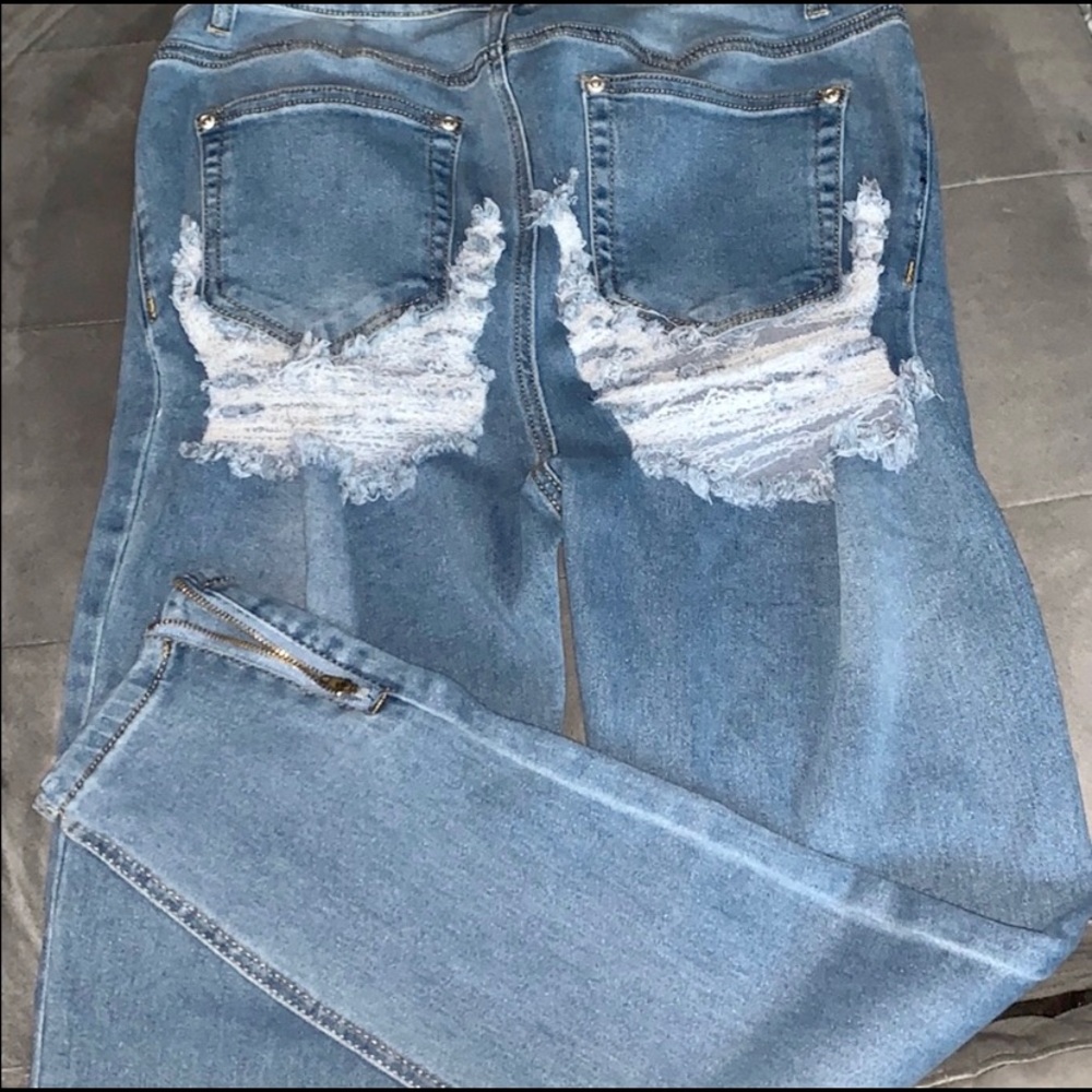 Mid Wash Bum Rip High Waisted Skinny Jean